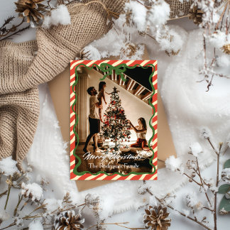 Red Green Christmas Family Photo Greeting Card