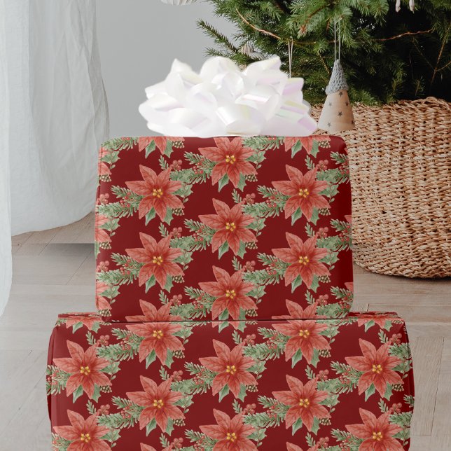 Red Green Christmas Flower Botanical Floral Wrapping Paper (Creator Uploaded)
