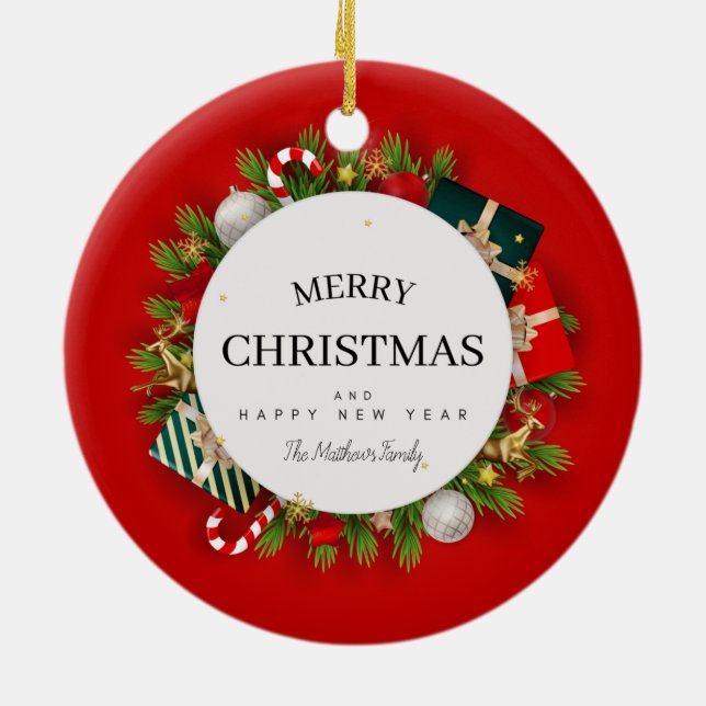 Red Green Christmas Gifts  Ceramic Ornament (Back)