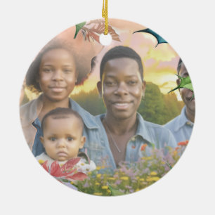 Red & Green Christmas Holiday Annual Family Photo Ceramic Ornament