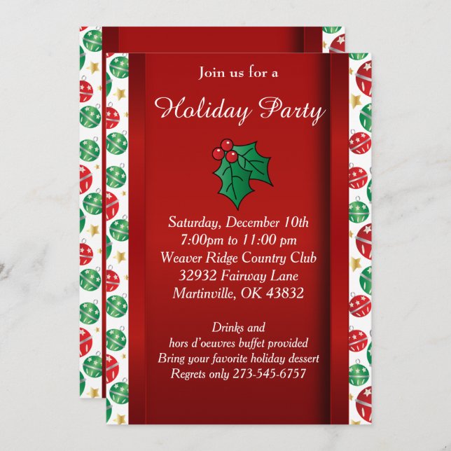 Red Green Christmas Holiday Invitation (Front/Back)