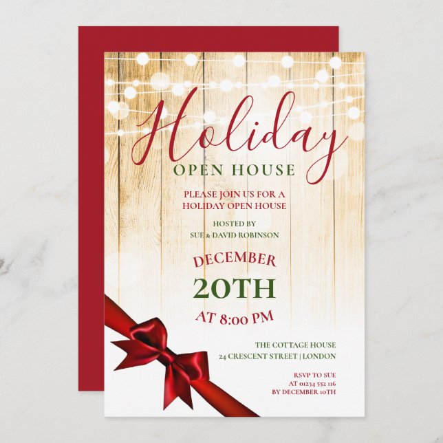Red & Green Christmas Holiday Open House Party Invitation (Front/Back)