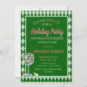 Red & Green Christmas Holiday Party  Invitation