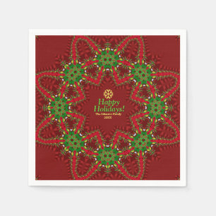 Red & Green Christmas Holidays Custom Name Napkin