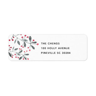 Red & Green Christmas Holly Leaves Return Address Label