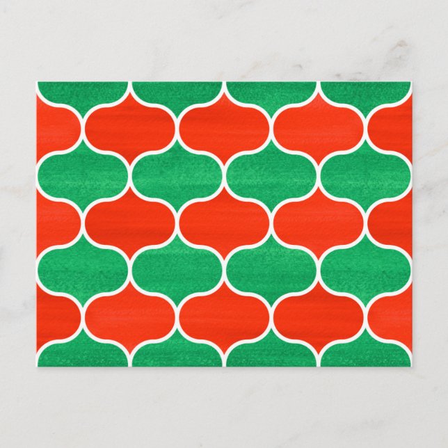 Red Green Christmas Ogee Pattern Postcard (Front)