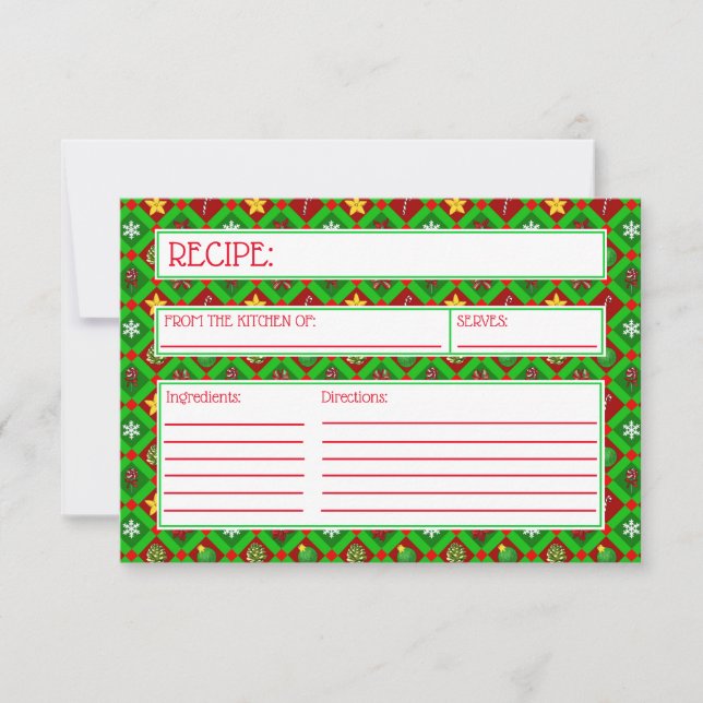 Red Green Christmas Pattern Recipe Card (Front)