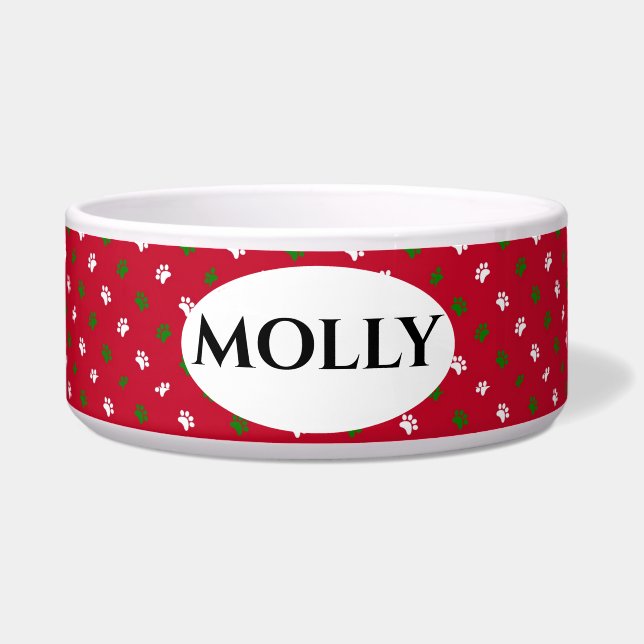 Red Green Christmas Paw Prints Bowl (Front)