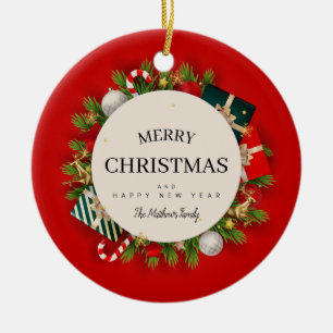 Red Green Christmas Photo  Ceramic Ornament