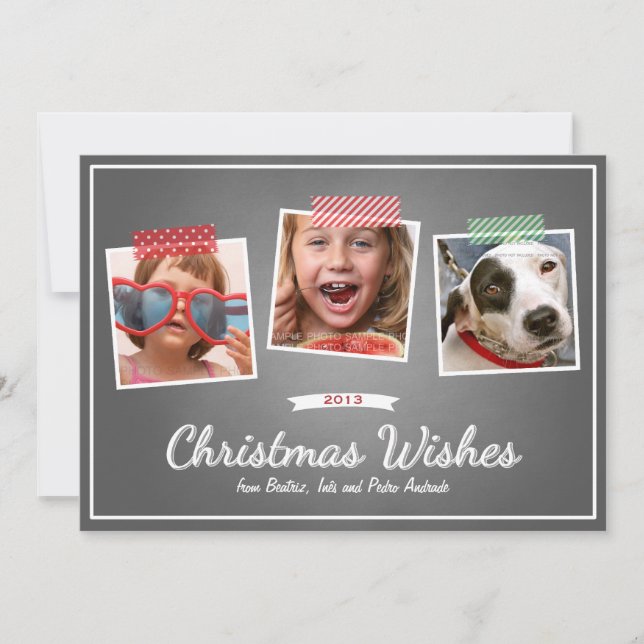 Red Green Christmas Photo Washi Tape Chalk Holiday Card (Front)