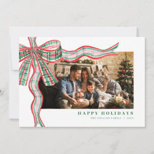 Red Green Christmas Plaid Bow Photo Holiday Card