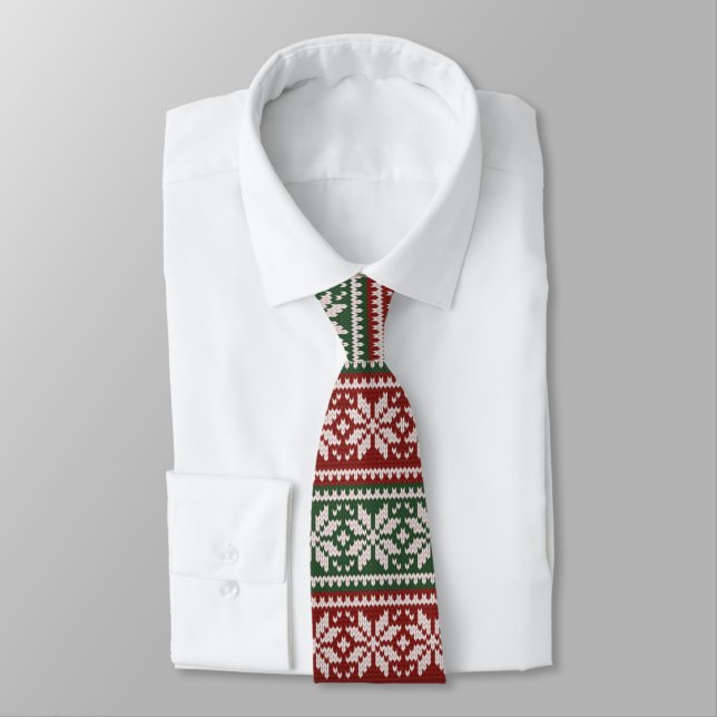 Red Green Christmas Poinsettia Knit Pattern Tie (Tied)