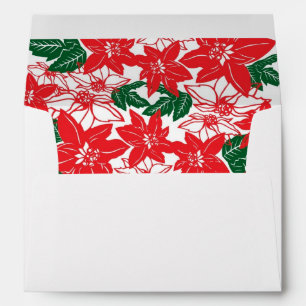 Red & Green Christmas Poinsettias Holiday Wedding Envelope