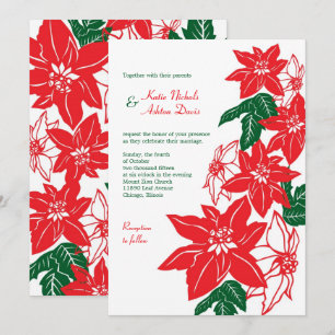 Red & Green Christmas Poinsettias Holiday Wedding Invitation