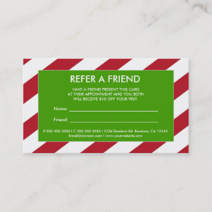 Red green Christmas refer a friend business cards