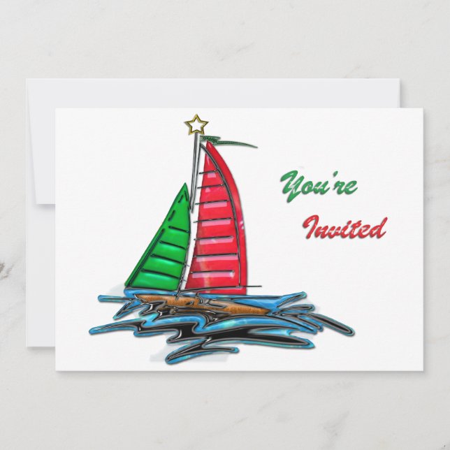 Red & Green Christmas Sailboat Invitation (Front)