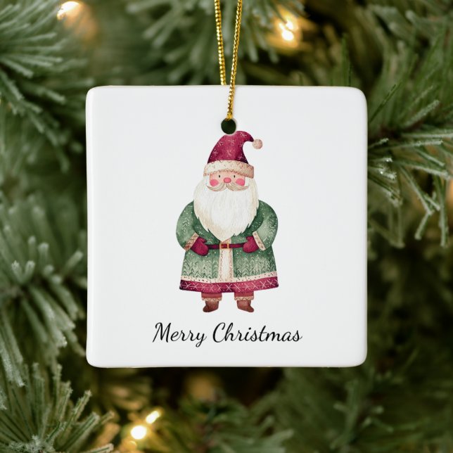 Red Green Christmas Santa Claus Ceramic Ornament (Tree)