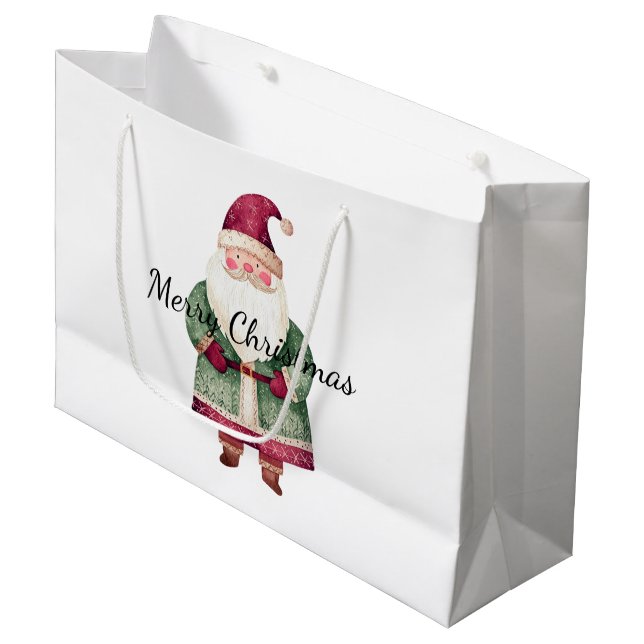 Red Green Christmas Santa Claus Large Gift Bag (Front Angled)