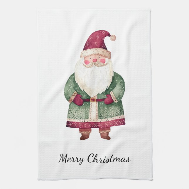 Red Green Christmas Santa Claus Tea Towel (Vertical)