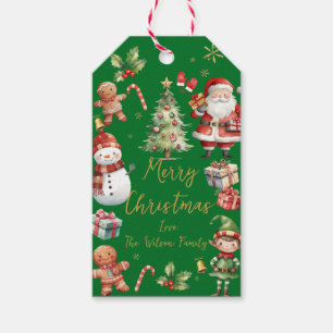 Red Green Christmas Santa Elf Snowman Gingerbread Gift Tags