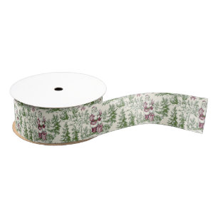 Red & Green Christmas Santa Toile Grosgrain Ribbon