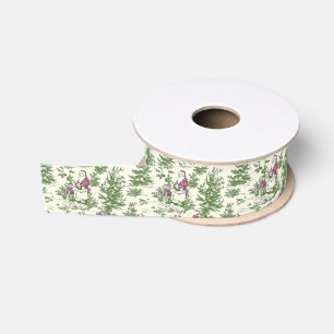 Red & Green Christmas Santa Toile Grosgrain Ribbon