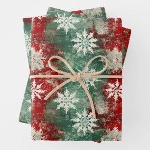 Red Green Christmas Snowflake  Wrapping Paper Sheet
