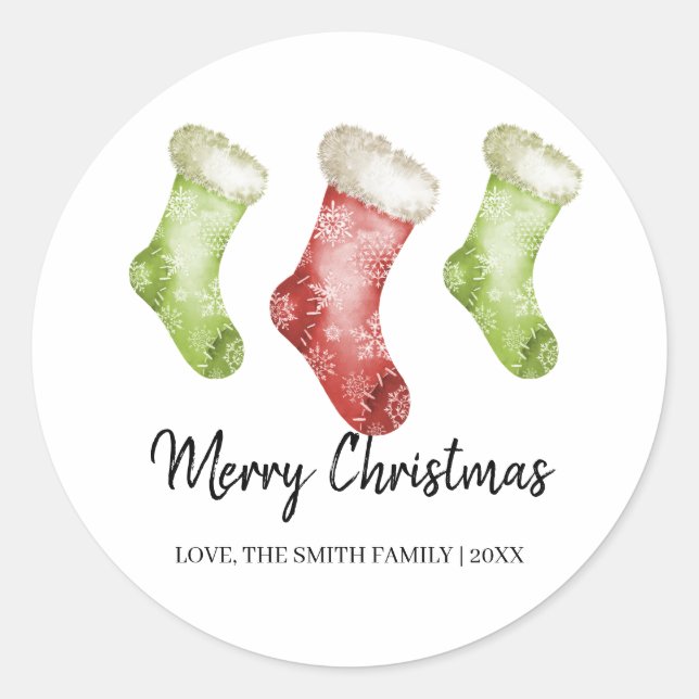 Red Green Christmas Socks Merry Christmas Classic Round Sticker (Front)