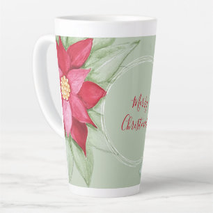 Red Green Christmas Star Poinsettia Watercolor Latte Mug