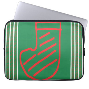 Red Green Christmas Stocking on Green Laptop Sleeve