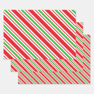 Red Green Christmas Stripe Wrapping Paper Sheet