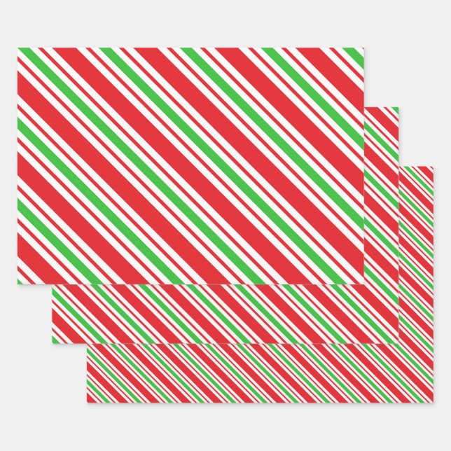 Red Green Christmas Stripe Wrapping Paper Sheet (Set)