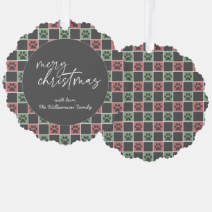 Red Green Christmas Themed Paw print pattern Tree Decoration Card