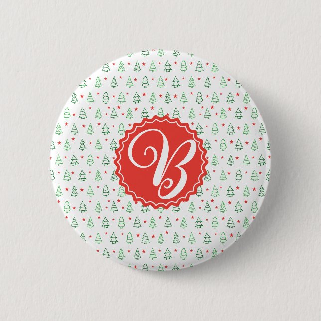 Red & Green Christmas tree  6 Cm Round Badge (Front)
