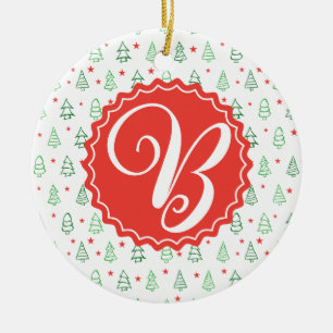Red & Green Christmas tree Ceramic Ornament