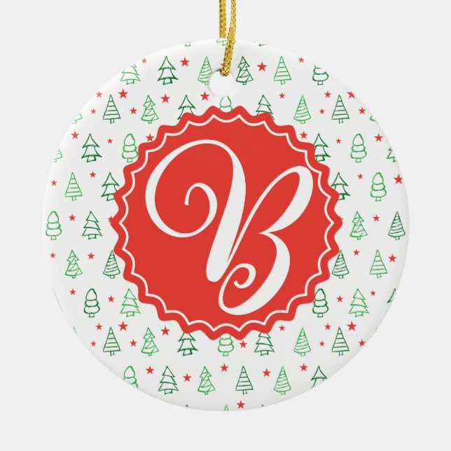 Red & Green Christmas tree  Ceramic Ornament (Front)