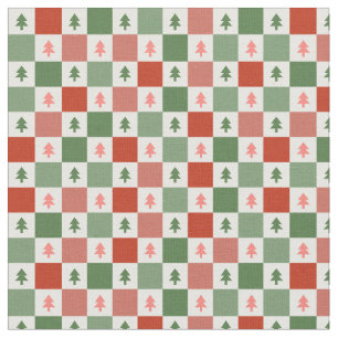 Red Green Christmas Tree Chequerboard Pattern Fabric