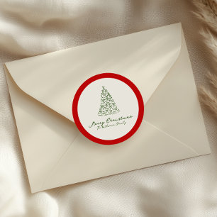 Red & Green Christmas Tree Classic Round Sticker