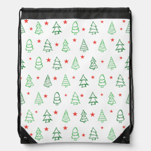 Red & Green Christmas tree  Drawstring Bag