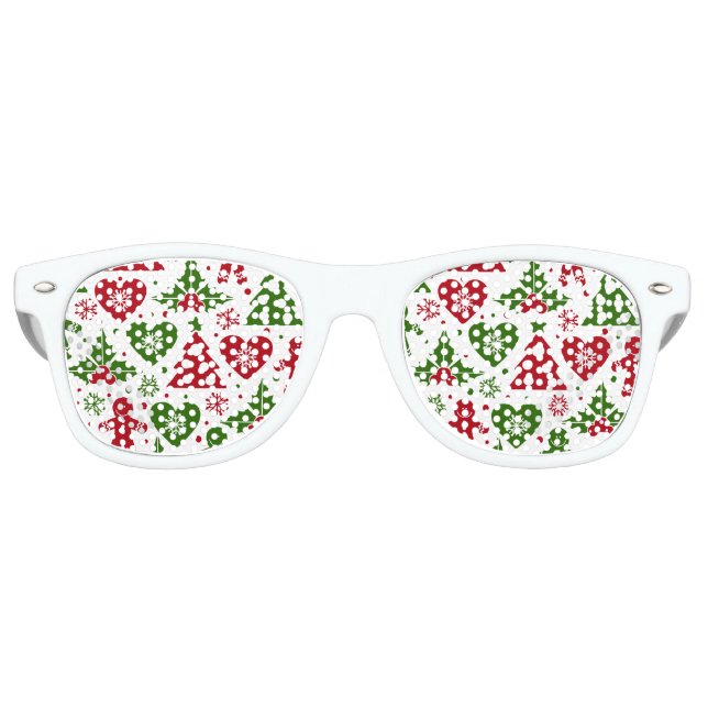 Red & Green Christmas Tree Gingerbread Man Pattern Retro Sunglasses (Front)