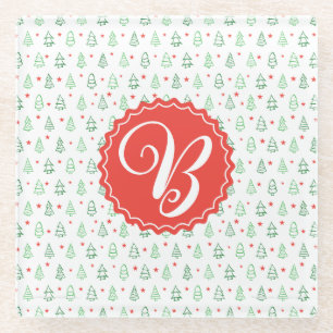 Red & Green Christmas tree Glass Coaster