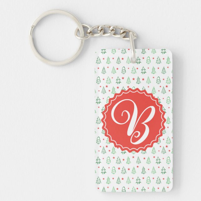 Red & Green Christmas tree  Key Ring (Front)