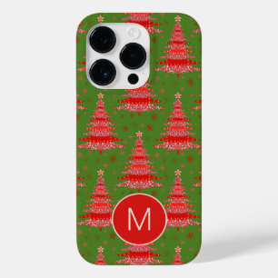 Red Green Christmas Tree Pattern Monogram Case-Mate iPhone 14 Pro Case