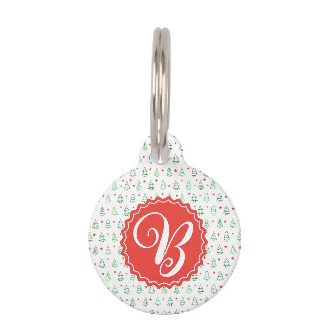 Red & Green Christmas tree  Pet Tag (Front)