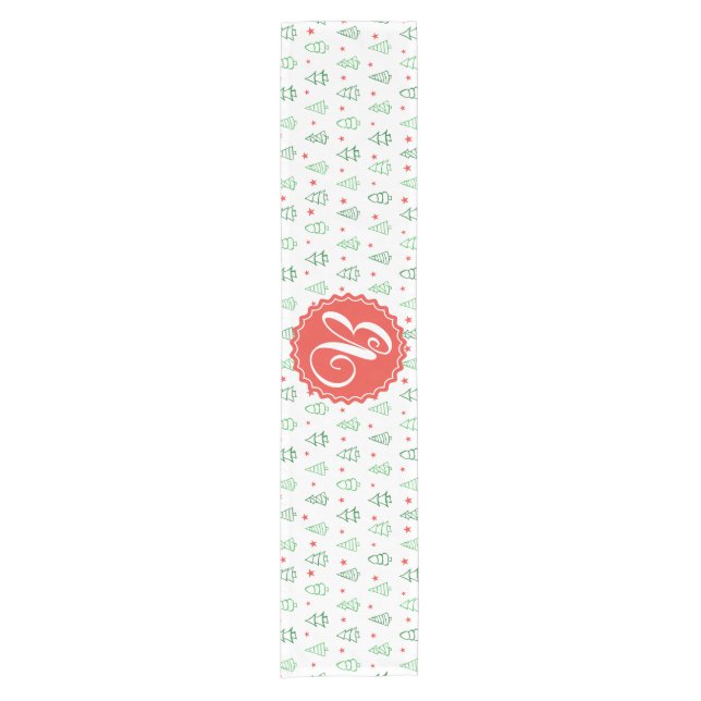Red & Green Christmas tree  Short Table Runner (Front)