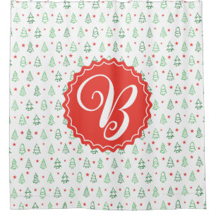 Red & Green Christmas tree Shower Curtain