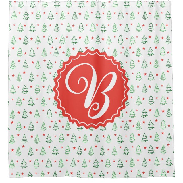 Red & Green Christmas tree  Shower Curtain (Front)