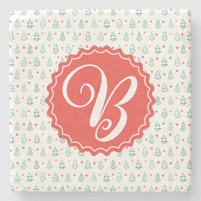 Red & Green Christmas tree  Stone Coaster (Front)