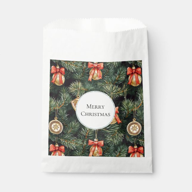 Red Green Christmas Trees Gold Ornaments Favour Bag (Front)