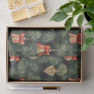 Red Green Christmas Trees Gold Ornaments Tissue Paper